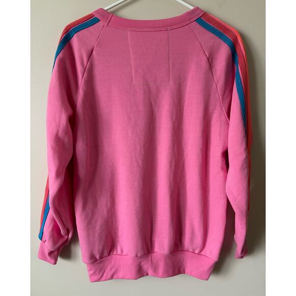 AVIATOR NATION Smiley Hot Pink Crewneck Sweatshirt Stripes S - Picture 5 of 6